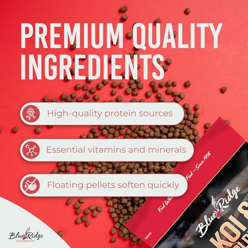 Blue Ridge Koi Fish Food 2lb - Koi Food 3/16” Large and Mini Blend Growth Formula, Goldfish Food, Premium Fish Food for Ponds, Ponds Fish Food, Floating Pond Pellets