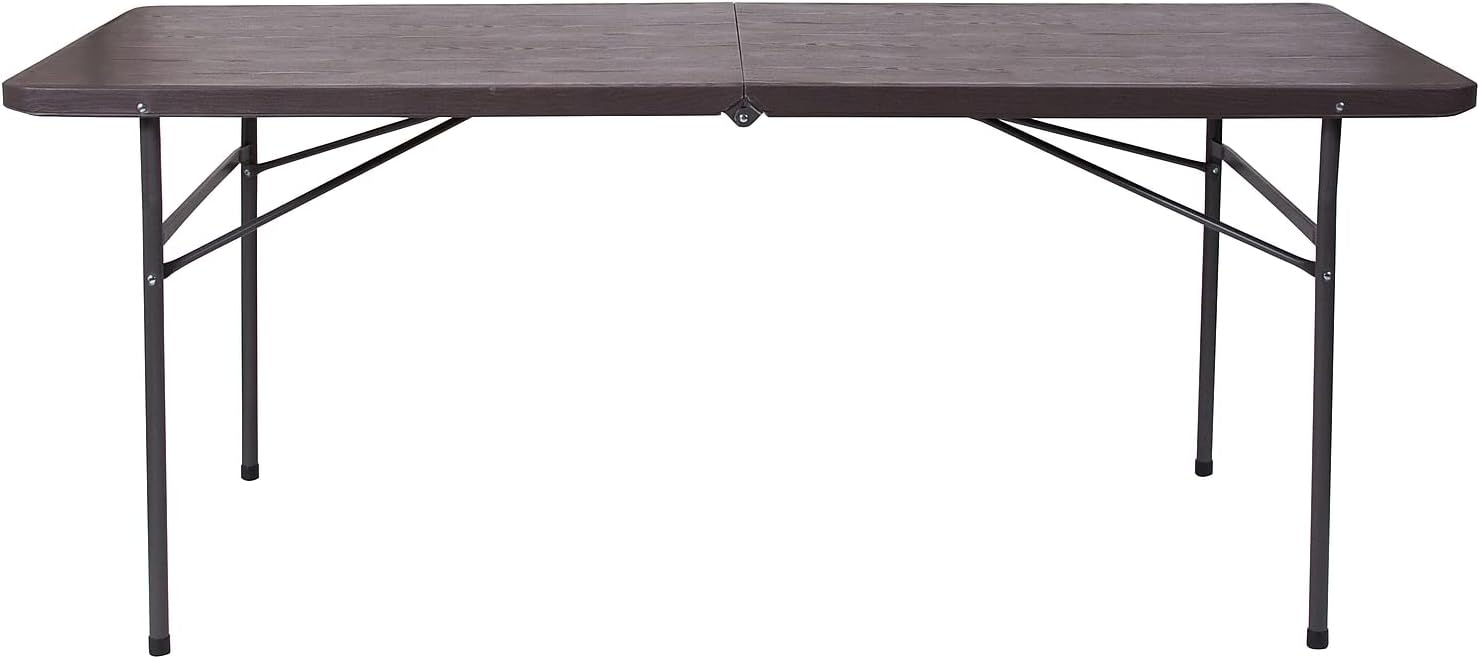Flash Furniture 5-Foot Bi-Fold Granite White Plastic Folding Table | Lightweight, Easy Storage, Commercial Grade, Carrying Handle