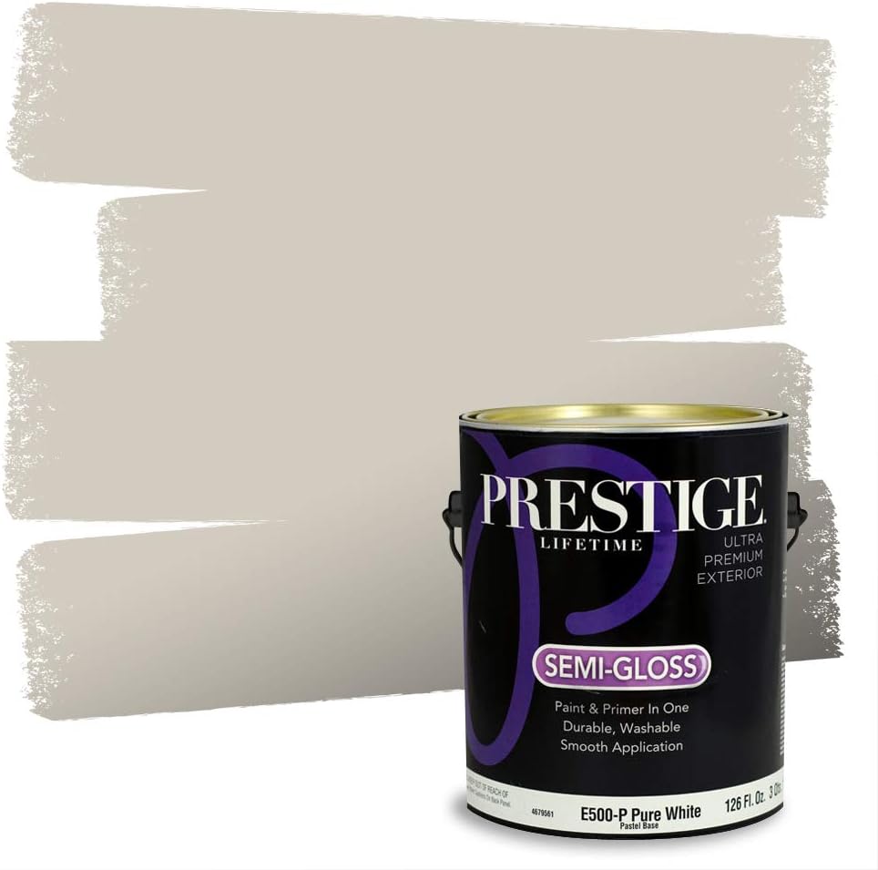 PRESTIGE Paints Exterior Paint and Primer In One, 1-Gallon, Flat, Comparable Match of Sherwin Williams* Grizzle Gray*