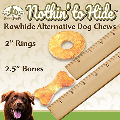 Fieldcrest Farms 3 Pack of Nothin' to Hide Chicken Rings and Bones, 12 Count Each, Rawhide Alternative Dog Chews