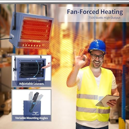 TEMPWARE 7500W Electric Garage Heater 240V Hardwired Ceiling Mount Heater | Shop Heater with 12H Timer, Overheat Protection, Digital Thermostat