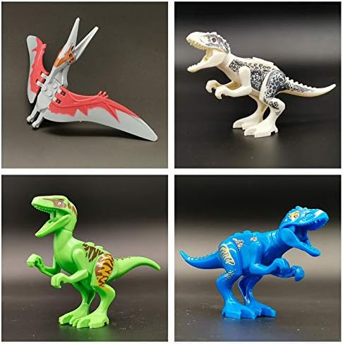 Toysvill Compatible Dinosaurs Mini Figures for Jurassic World Building Blocks Toys (Set of 20 Pieces) with Moving Parts. T Rex, Dragon Sword