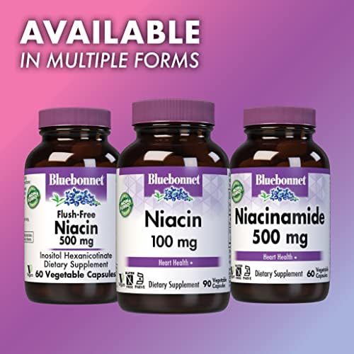 Bluebonnet Niacin 100mg Vitamin B3 Nicotinic Acid - Heart Health Support for Women & Men* - Non-GMO, Vegan, Kosher, Gluten-Free, Soy-Free