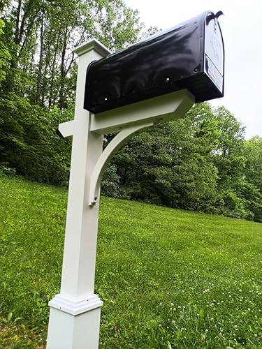 Argonne White Post & Black Mailbox (Large) | Personal curbside mailbox system features a large black aluminum mailbox, sturdy white square post, and custom house numbers.