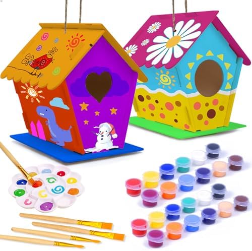 hapray 4 Pack Bird House Craft Kit, DIY Birdhouse for Kids to Build & Paint