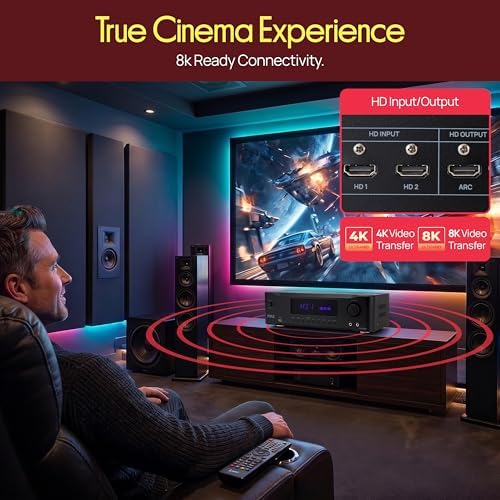 Pyle 9.1 Channel AV Receiver | Audio Amplifier with Subwoofer Output, HDMI 2.1, Bluetooth Streaming | Surround Sound System for TV