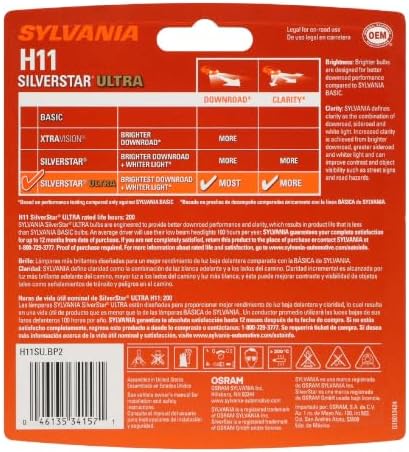 SYLVANIA - H11 SilverStar Ultra - High Performance Halogen Headlight Bulb, High Beam, Low Beam and Fog Replacement Bulb