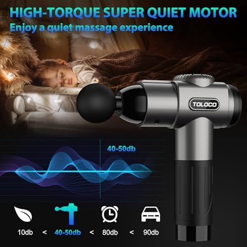 TOLOCO Massage Gun, Deep Tissue Back Massage for Athletes for Pain Relief, Percussion Massager with 10 Massages Heads & Silent Brushless Motor