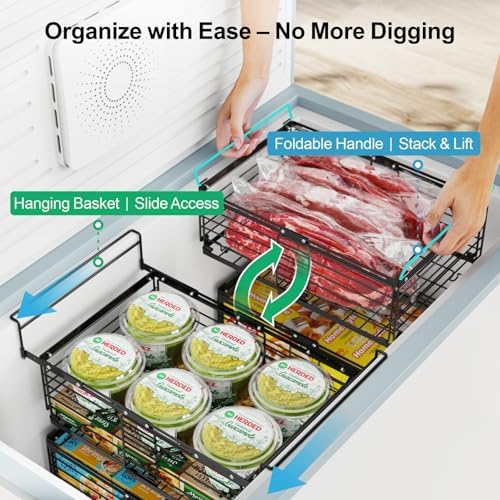 iSPECLE Freezer Organizer Bins - 2 Pack Expandable Freezer Bins for 10 to 20 Cu.Ft Chest Freezers