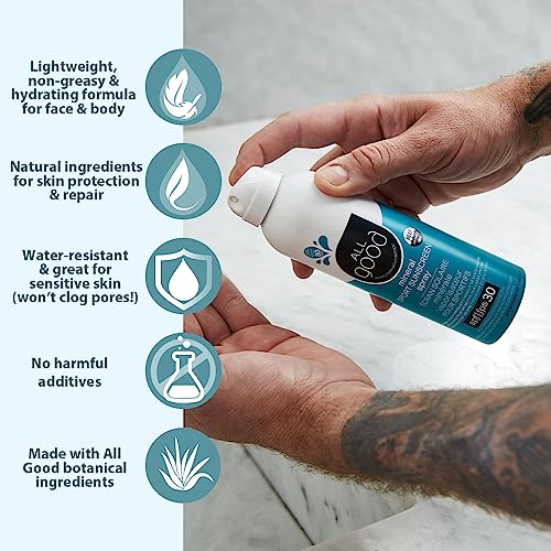 All Good Sport Sunscreen Spray - UVA/UVB Broad Spectrum SPF 30 - Water Resistant, Coral Reef Friendly - Zinc, Calendula, Aloe (6 oz)