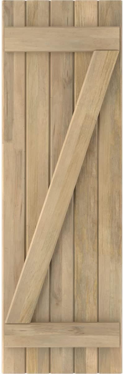 17 1/2"W x 48"H Americraft Five Board (2 Batten) Exterior Real Wood Joined Board-n-Batten Shutters w/Z-Bar (Per Pair), Unfinished