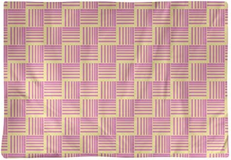 Dana Strider Two Color Basketweave Stripes Table Placemat, 18 x 14, Yellow & Pink