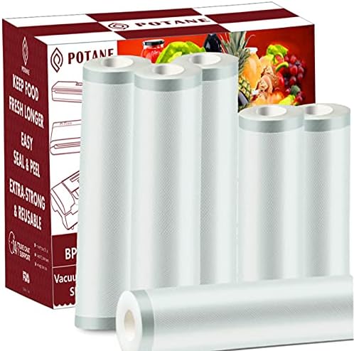 POTANE 6 Pack 11"x20'(3Rolls) and 8"x20' (3Rolls)Thickened Vacuum Sealer Bags, Smell-Proof, Puncture Prevention, Heavy duty for POTANE, Food Saver