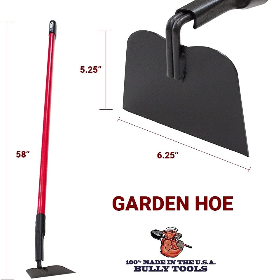 BULLY TOOLS 12-Gauge Garden Hoe for Gardening, Heavy Duty Draw Hoe for Weeding, Cultivating and Turning Soil