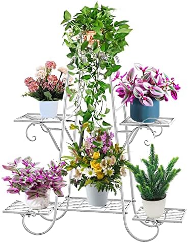 CarolynDesign 6 Tier Metal Plant Stand for Indoor and Outdoor, Multi Flower Pot Holder Shelf for Living Room Patio Lawn Garden Balcony