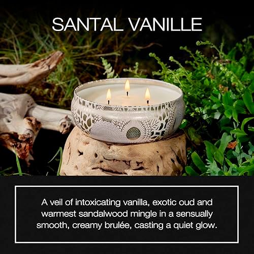 Voluspa Santal Vanille, 3 Wick Tin Candle, 12 oz, 40 Hour Burn Time, Coconut Wax for Clean Burning, Handcrafted in the USA