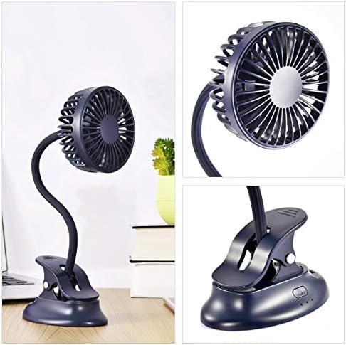 Clip On USB Mini Desk Fan with Emergency Power Bank, Battery Operated Rechargeable Portable Fan - Flexible Neck, 3 Speed Personal Cooling for Car
