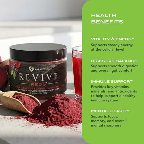 KaraMD Revive Reds, Natural Energy Boosting Superfood Powder, 30 Servings | Concentrated Polyphenol Blend