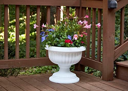 Southern Patio Dynamic Design 18 Inch Outdoor Home Resin Grecian Urn Versatile Planter Pot for Entryways and Backyard Patios, White