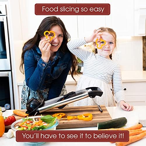 Stainless Steel Mandoline Slicer for Kitchen – 6-Setting Adjustable, 16.5 x 5 In. Platform, Hand Guard, Cut-Resistant Gloves – Vegetable Chopper