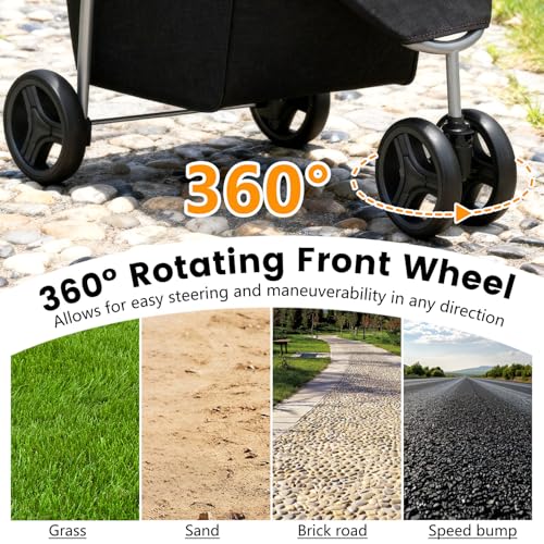 BestPet | 3-Wheel Pet Stroller | Dog and Cat Stroller | Breathable Mesh | Lightweight Travel Carrier | Waterproof & Foldable Design | Storage Basket | Black | for Daily Walks & Outdoor Use | Breathable Mesh | Lightweight, Waterproof Travel Carrier with C…