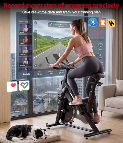 Wenoker Exercise Bike for Home, Magnetic Stationary Bike with App Sync, Indoor Cycling Bike with Adjustable Seat & Handlebar, Quiet Belt Drive, LCD Monitor, Tablet Holder & Transport Wheels for Cardio Workout