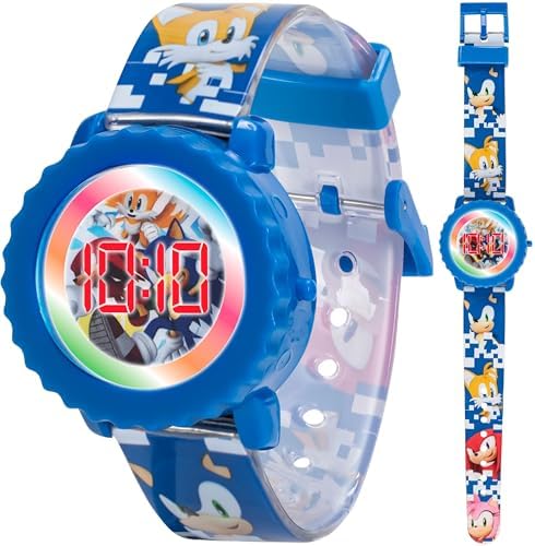 Sonic The Hedgehog Kids Digital Watch – Flashing LED Light-Up Display, Easy-to-Read Time, Adjustable Strap