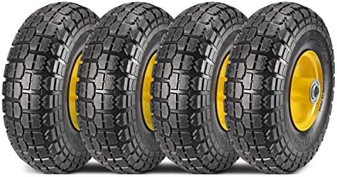 MaxAuto 4.10 3.50-4 Flat Free Tire, 2.25" Offset Hub, 5/8" Bearings, 4 pack