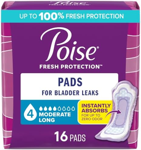 Poise Incontinence & Postpartum Pads for Bladder Leaks, 4 Drop Moderate Absorbency, Regular Length, 20 Count, Packaging May Vary
