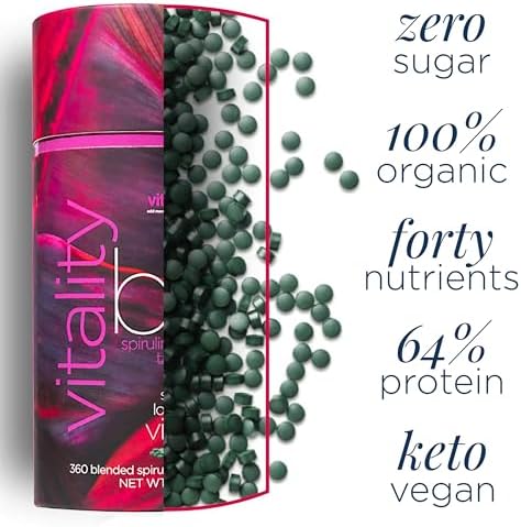 VITALITYbits Spirulina Chlorella Tablets, Organic Algae Blend, 1000 Tablets