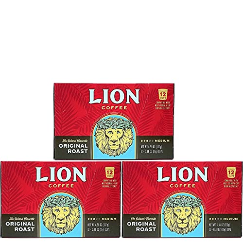 Lion Coffee Original Medium Roast Coffee, Single-Serve Coffee Pods, Compatible with Keurig Brewers, A Taste of Aloha - (12 Count Box)