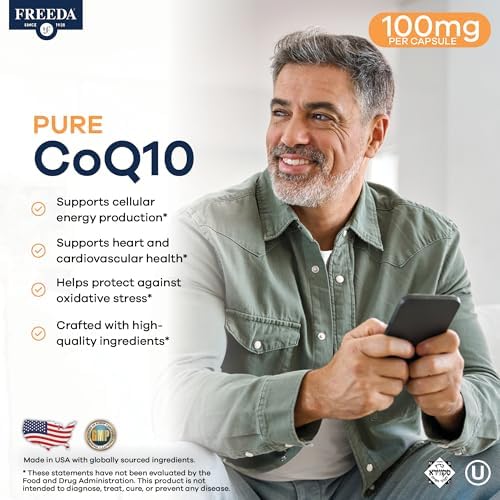 FREEDA CoQ10 100mg - Kosher Coenzyme Q10 Dietary Supplement for Cardiovascular Heart Health, Blood Pressure Support, Oral Gum Health