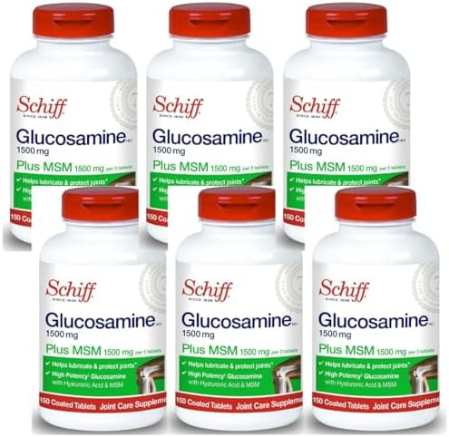 Schiff Glucosamine 1500mg Plus MSM and Hyaluronic Acid, 150 Tablets - Joint Supplement (Pack of 6)