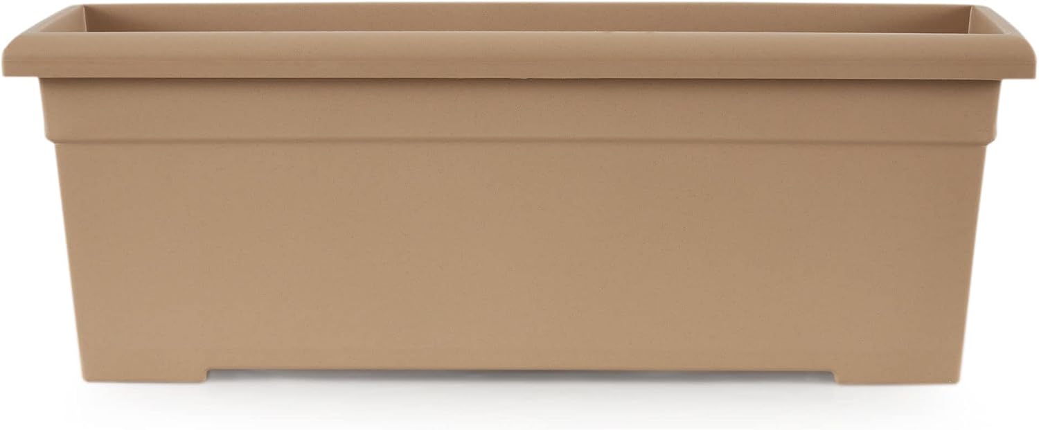 The HC Companies Romana Planter Box, 28 Inch, Clay, 1-Pack | Plastic, Drainage Plug, Lightweight, UV-Resistant, for Garden, Patio, Balcony & Fence