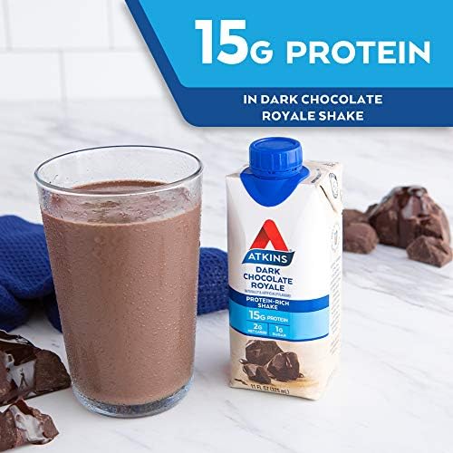Atkins Dark Chocolate Royale Protein-Rich Shake. Rich and Creamy with Protein. Keto-Friendly and Gluten Free. (4 Shakes), 11 Fl Oz