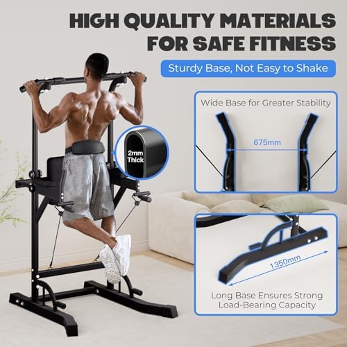 Power Tower Dip Station Pull Up Bar Exercise Tower Adjustable Pull Up Station Pull Up Tower Bar for Home Gym Multifunctional Strength Training