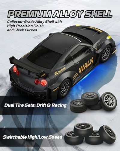 ARRIS 1/43 911 RC Drift Car 4WD with Gyro Full Proportional RTR | Alloy Body, 20KM/H Speed, Extra Drift Tires, Silent Bearings, LED Lighting