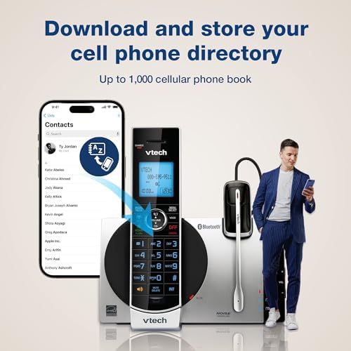 VTech DS6771-3 Connect to Cell, Cordless Phone with Answering Machine, DECT 6.0 Headset+2 Handset Intercom, Bluetooth, Caller ID/Call Waiting, Expandable System - Silver/Black