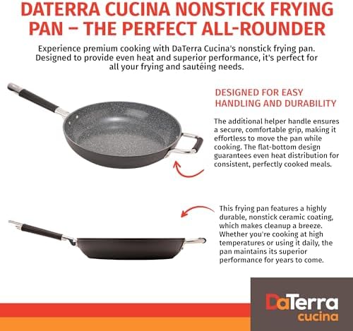 DaTerra Cucina - Ceramic Frying Pan, Induction & Oven, Made In Italy, 9.5" | Made in Italy, Induction Compatible, Oven-Safe up to 450°F, PFAS-free, Ergonomic Handle, Easy Cleanup, Even Heating
