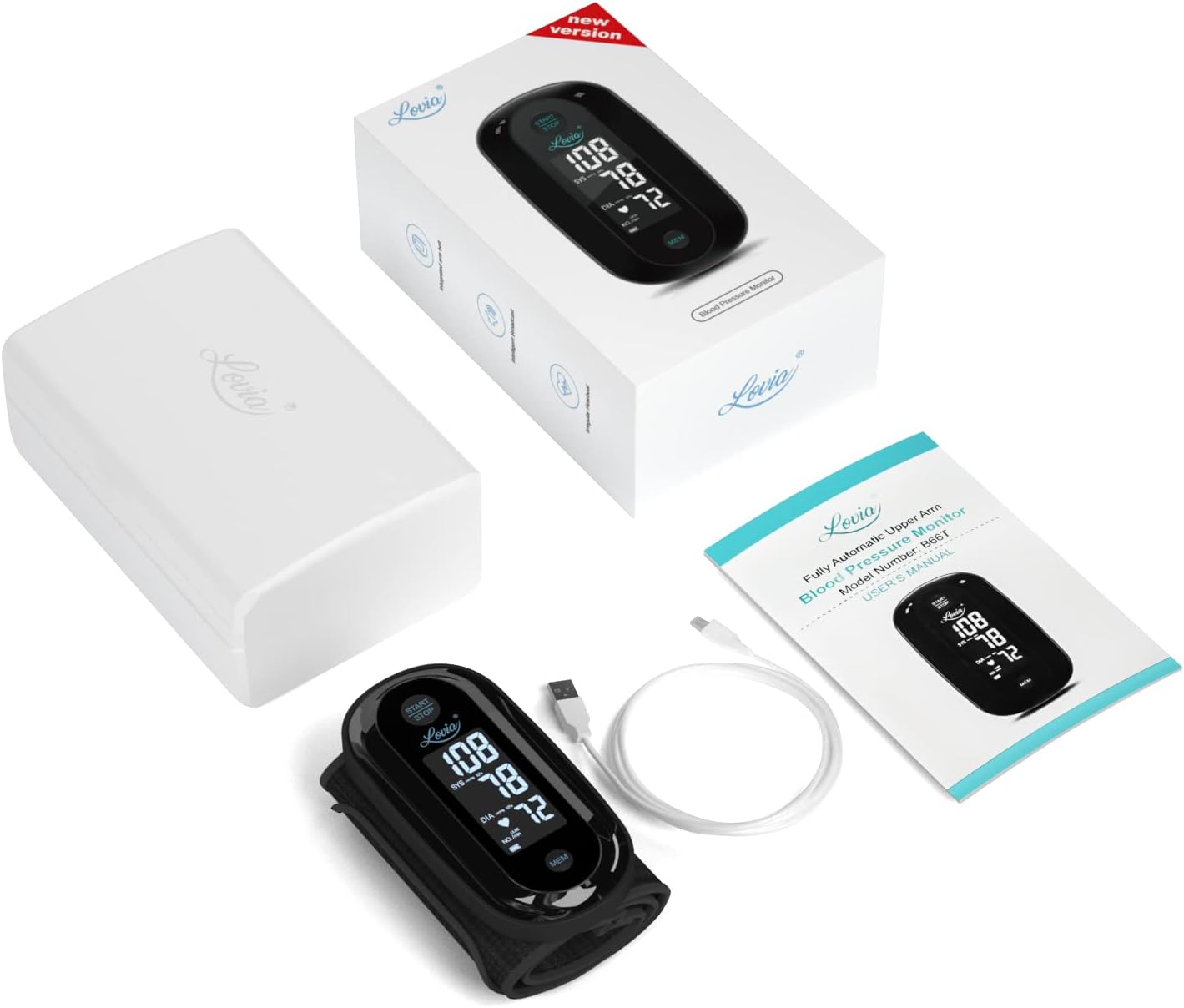 Blood Pressure Monitor Upper Arm with One Piece Design, Digital BP Machine for Home Use with Cuff Size 9-14 Inch, Portable Meter, Built-in Battery