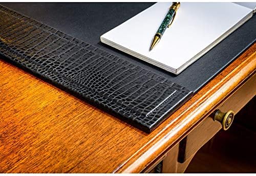 Dacasso Black Crocodile Embossed Leather Desk pad with Side-Rails, 25.5 by 17.25 Inch