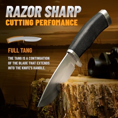 Hunting Knife with Sheath Survival Knives for Men - Best Tactical Camping Hunting Hiking Knife - Bushcraft Field Gear Accessories Tool - Fixed Blade