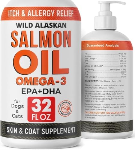 Wild Alaskan Salmon Oil for Dogs & Cats w/Omega 3 - EPA+DHA Fatty Acids