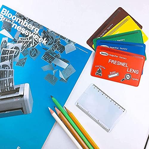 MagDepo 6 Pack Credit Card Size Magnifier Ruler Fire Starter Magnifying Glass Wallet Pocket Magnifier for Reading Small Print, Map, and Book-Blue