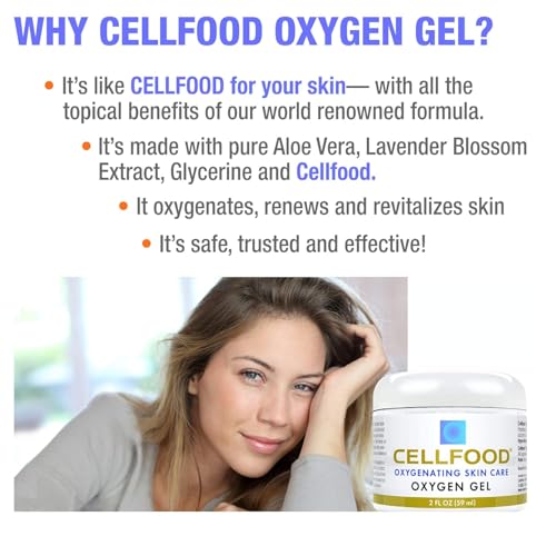 Cellfood Oxygen Gel, 2 fl oz - Nutrient Rich - Provides Moisture & Protection, Decreases Appearance of Fine Lines - Aloe Vera, Lavender Blossom Extract, Cellfood & Glycerine - Hypoallergenic, Non-GMO