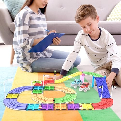 PicassoTiles Race Track Add-On Railway Magnetic Tiles STEM Construction Toy