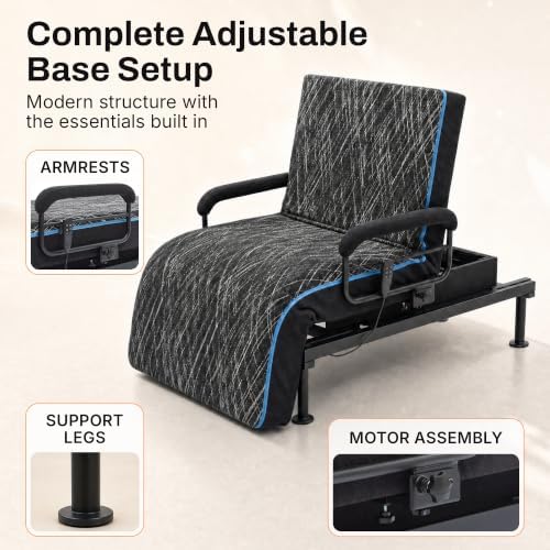 Smart Flex SmartLift SF1500 Twin XL Adjustable Bed Frame with Head Tilts | Electric metal frame, 600-lb. lift capacity, head and foot articulation. Motorized, Modern style, fits a Twin XL mattress.