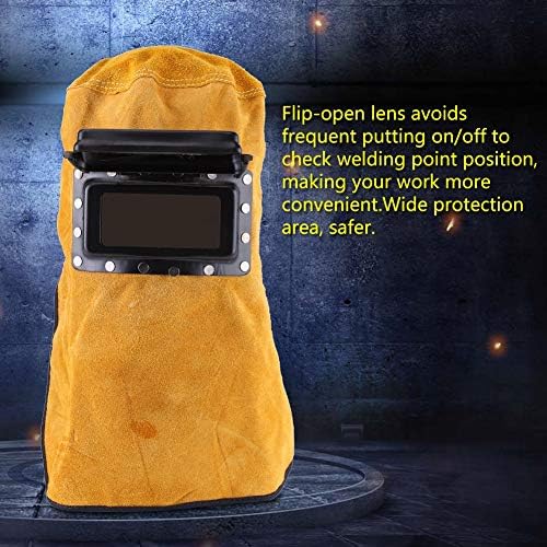 Leather Welding Hood with Flip-Up Lens, Heat Resistant Face Neck Shield