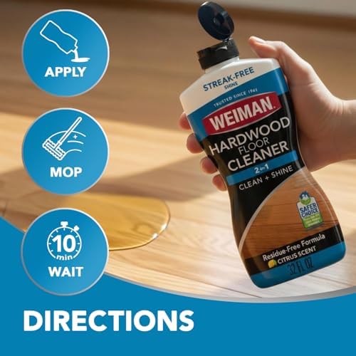 Weiman Hardwood Floor Cleaner for Finished Hardwood, Engineered Flooring, Vinyl & Laminate Surfaces - Streak-Free Shine, No Residue - 32 oz (2 PACK)