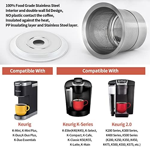 SUS304 Reusable Refillable K Cup Pod Filters, Fits Keurig 1.0 & 2.0 Brewers